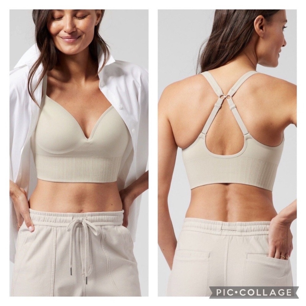 ATHLETA cream grey Embrace Bra